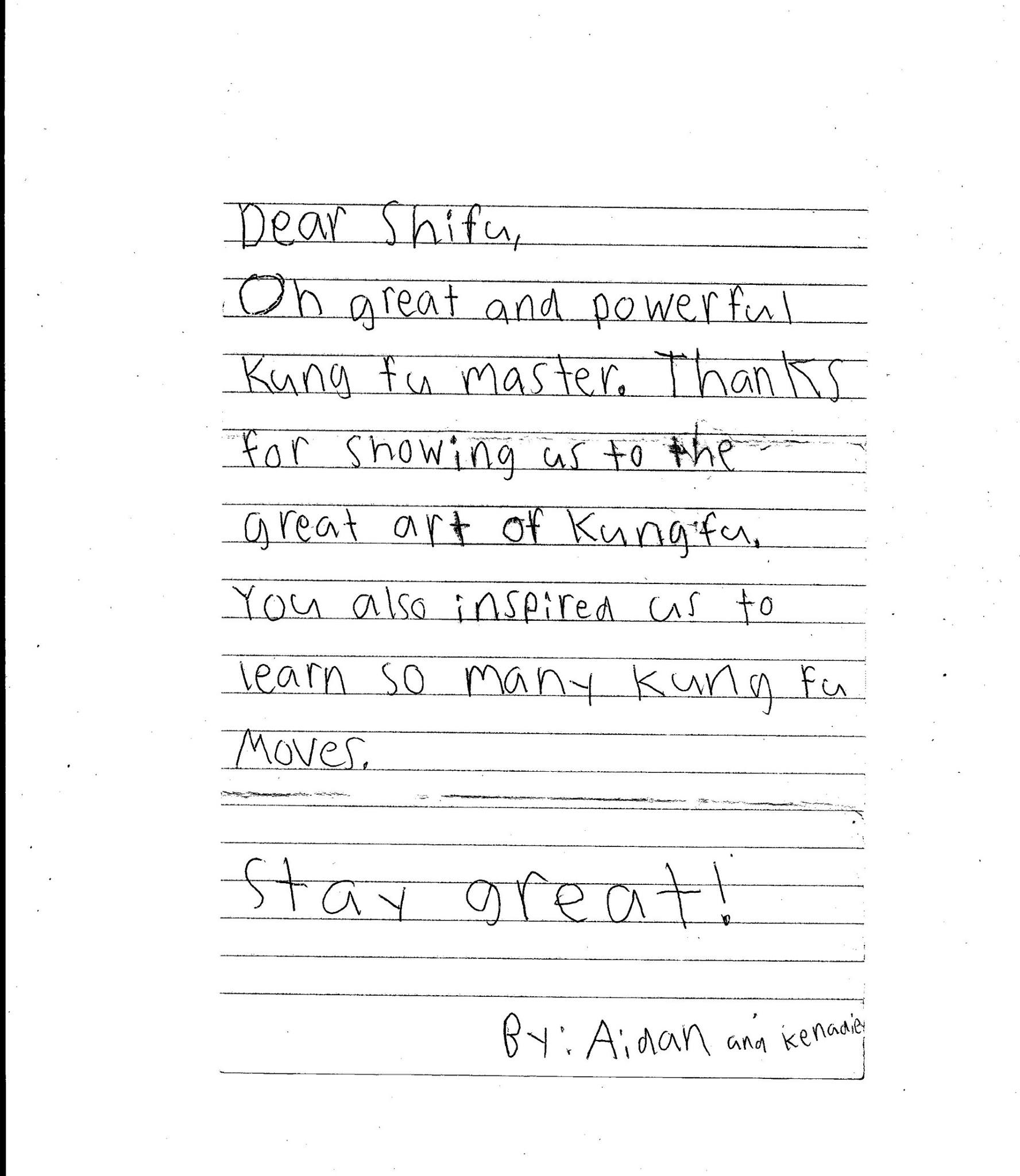 Dear Sifu letter